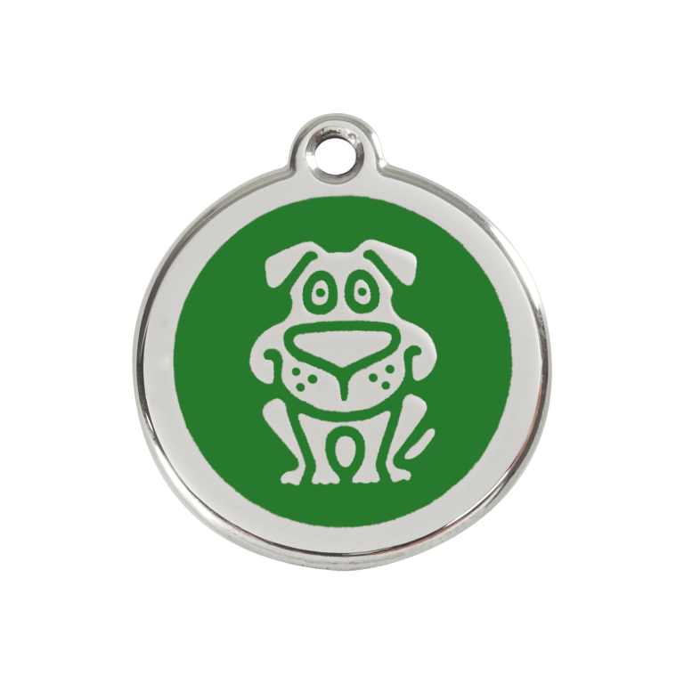Vue avant - Médaille personnalisée pour chien Red Dingo émail et acier inoxydable vert - Talla M