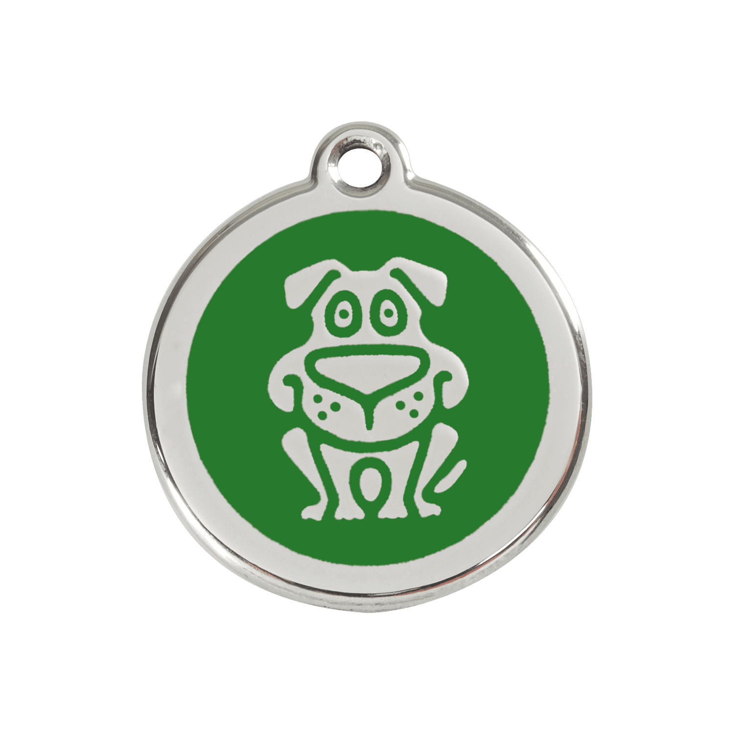 Vue avant - Médaille personnalisée pour chien Red Dingo émail et acier inoxydable vert - Talla M