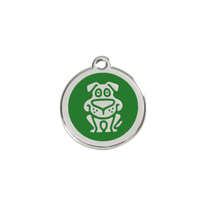 Placa para gato pequeña con motivo perro en esmalte verde