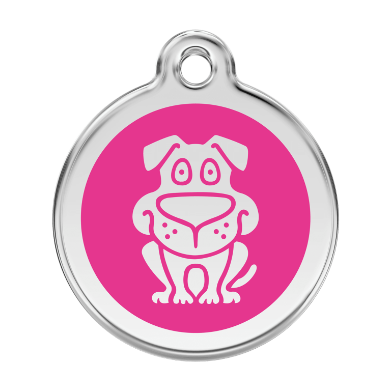 Vue avant - Médaille personnalisée pour chien Red Dingo en émail et acier inoxydable - Rose vif - Talla L