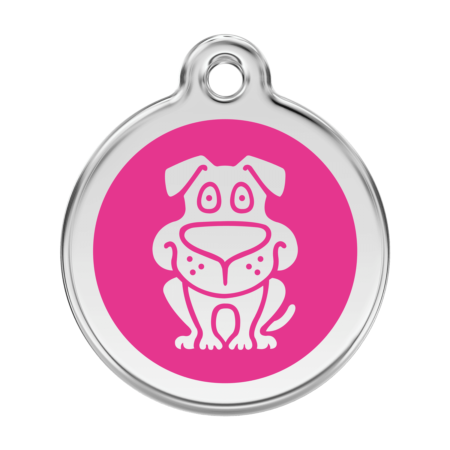 Vue avant - Médaille personnalisée pour chien Red Dingo en émail et acier inoxydable - Rose vif - Talla L