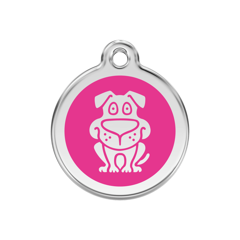 Vue avant - Médaille personnalisable pour chien Red Dingo en émail et acier inoxydable - Rose vif - Talla M