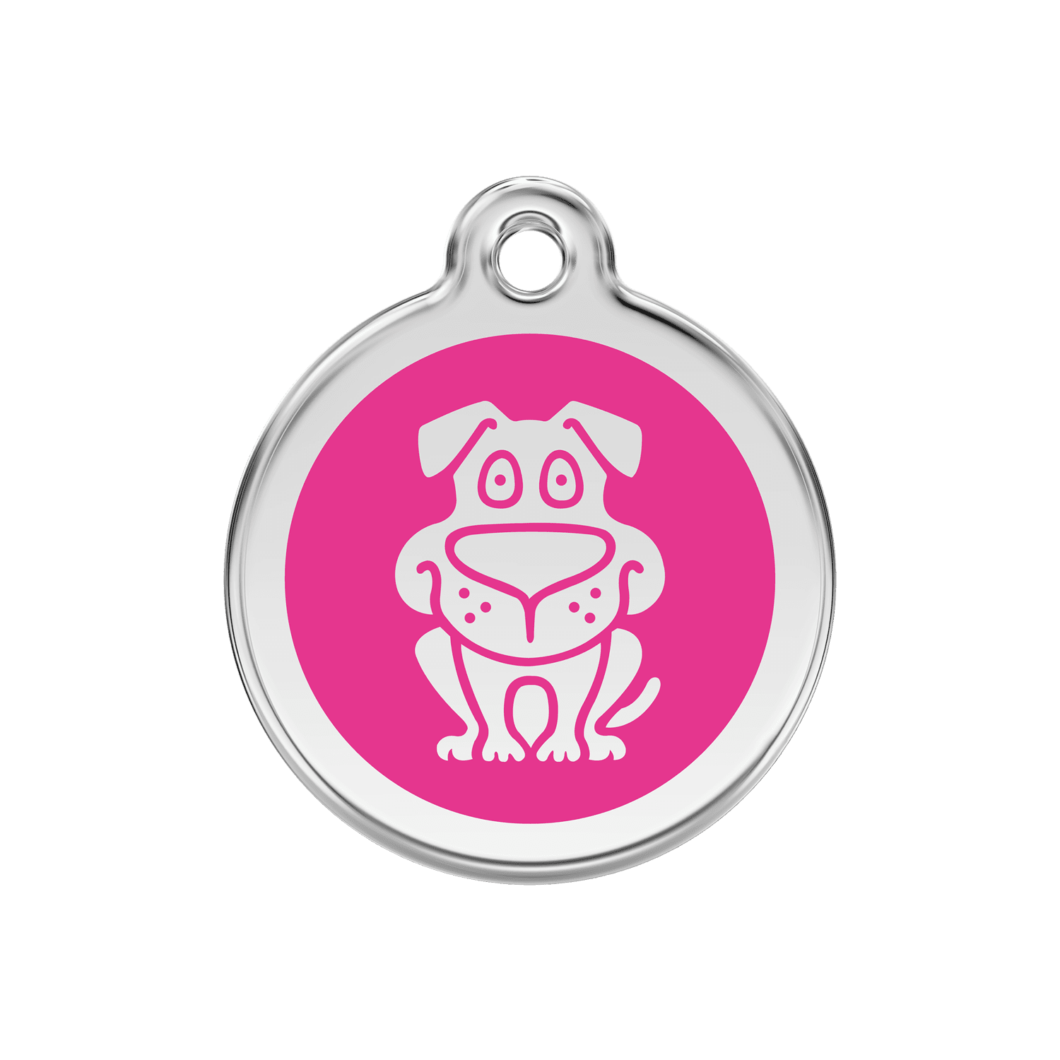 Vue avant - Médaille personnalisable pour chien Red Dingo en émail et acier inoxydable - Rose vif - Talla M