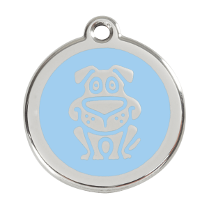 Placa para perro grande con diseño de perro en esmalte azul claro y acero inoxidable