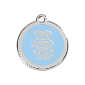 Placa para perro con motivo de perro en esmalte azul claro y acero inoxidable - Talla M