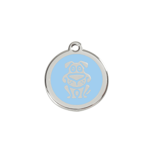 Placa para gato o perro pequeño con diseño de perro en esmalte azul claro, talla S