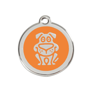Placa para perro con motivo de perro en esmalte naranja y acero inoxidable - Talla M