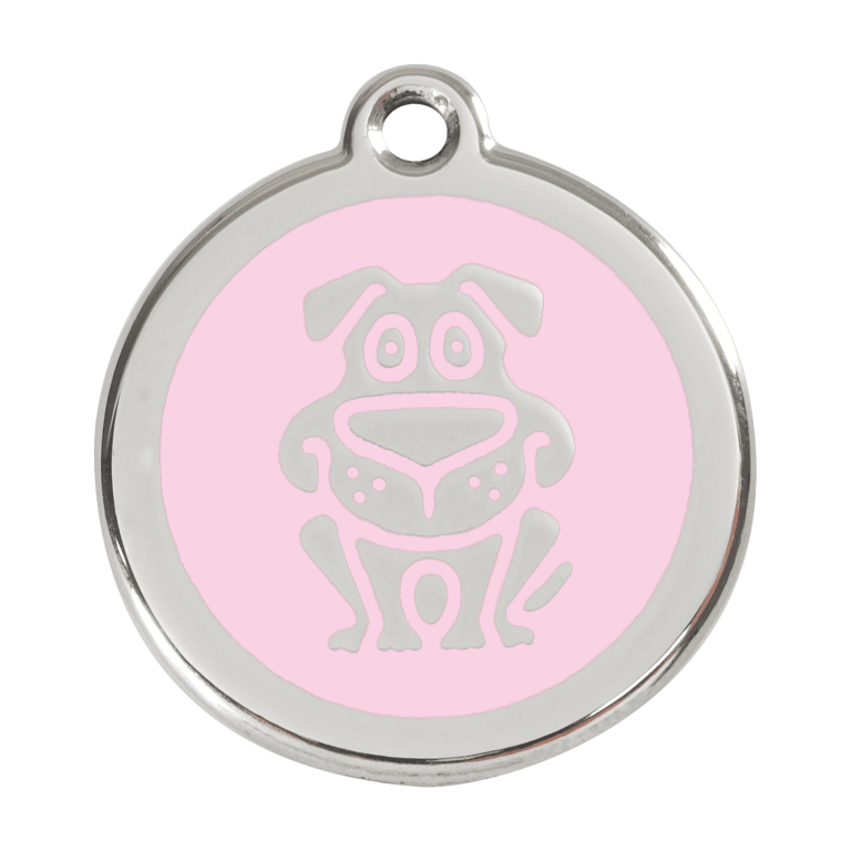 Vue avant - Médaille personnalisée pour chien Red Dingo Émail et acier inoxydable - Motif chien - Rose - Talla L