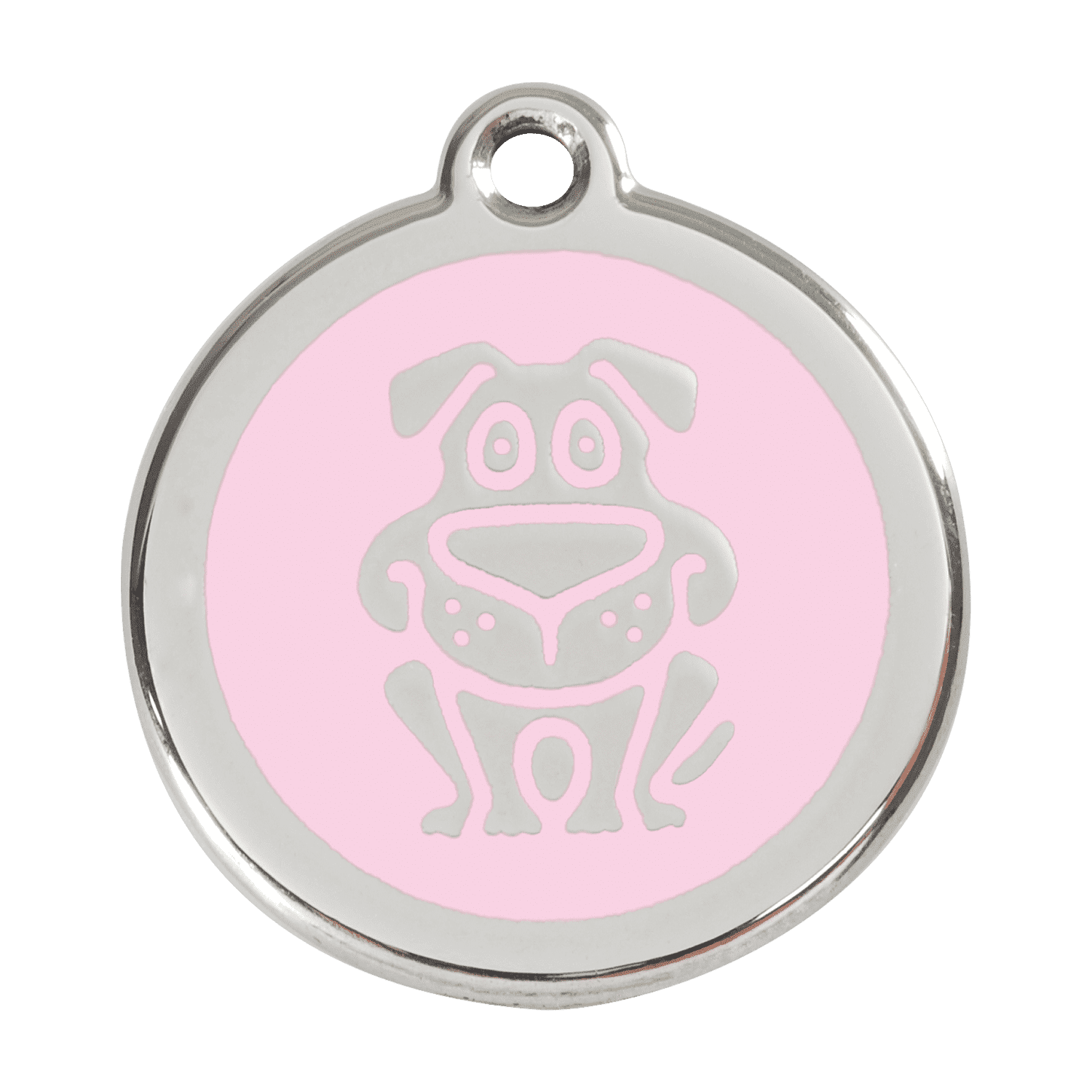 Vue avant - Médaille personnalisée pour chien Red Dingo Émail et acier inoxydable - Motif chien - Rose - Talla L
