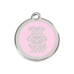 Placa para perro con motivo de perro en esmalte rosa y acero inoxidable - Talla M