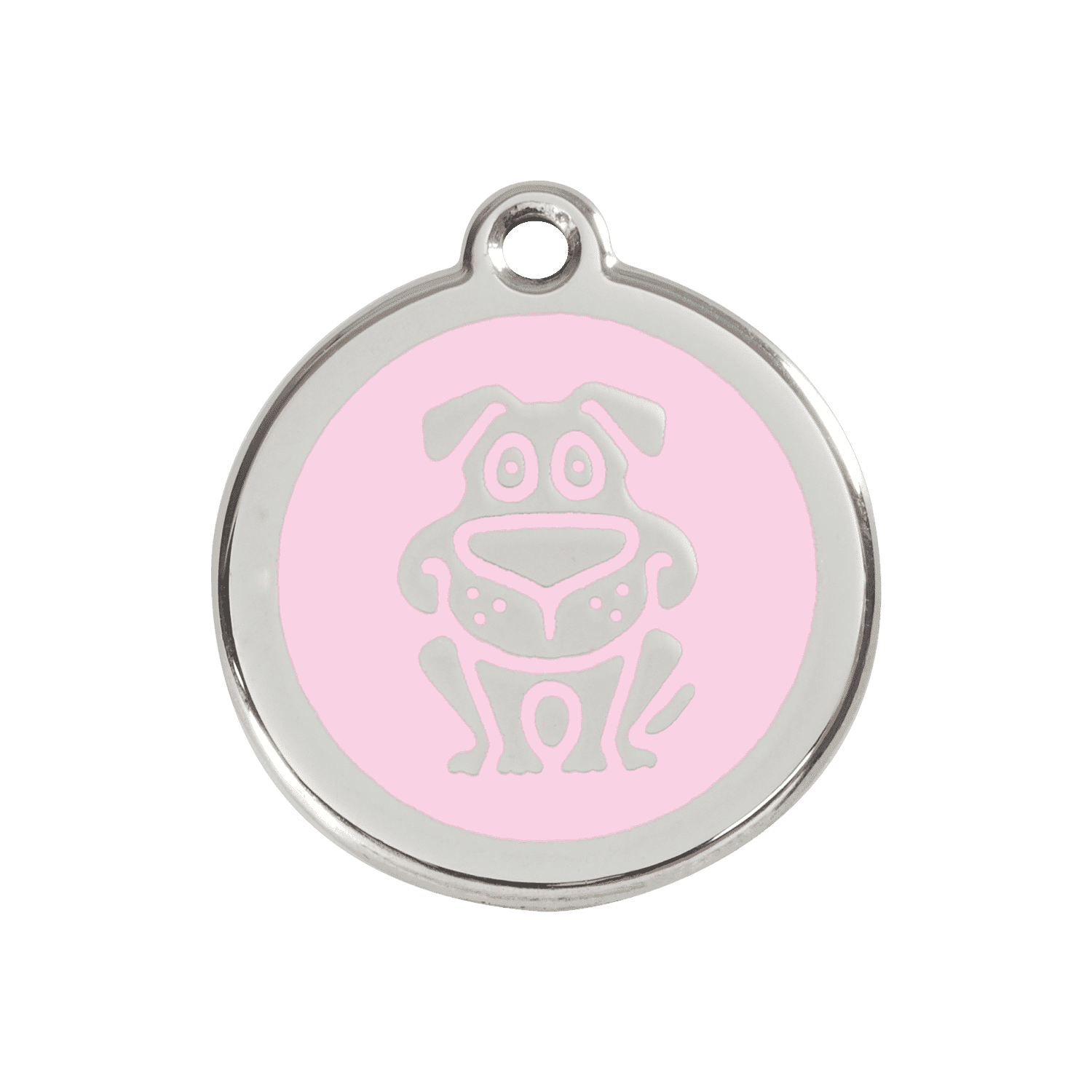 Vue avant - Médaille personnalisée pour chien en acier inoxydable rose Red Dingo 30mm - 01-DG-PK-ME