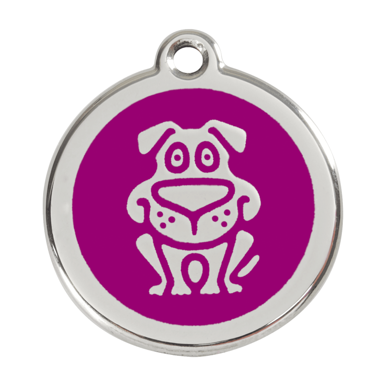Vue avant - Médaille personnalisable pour chien en acier inoxydable violet Red Dingo L 38.00mm - 01-DG-PU-LG