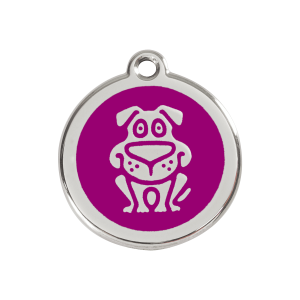 Placa para perro con motivo de perro en esmalte violeta y acero inoxidable - Talla M
