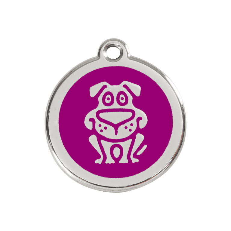 Vue avant - Médaille personnalisée pour chien Red Dingo en émail et acier inoxydable violet - Talla M