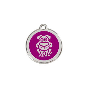 Placa para gato pequeña con diseño de perro en esmalte violeta