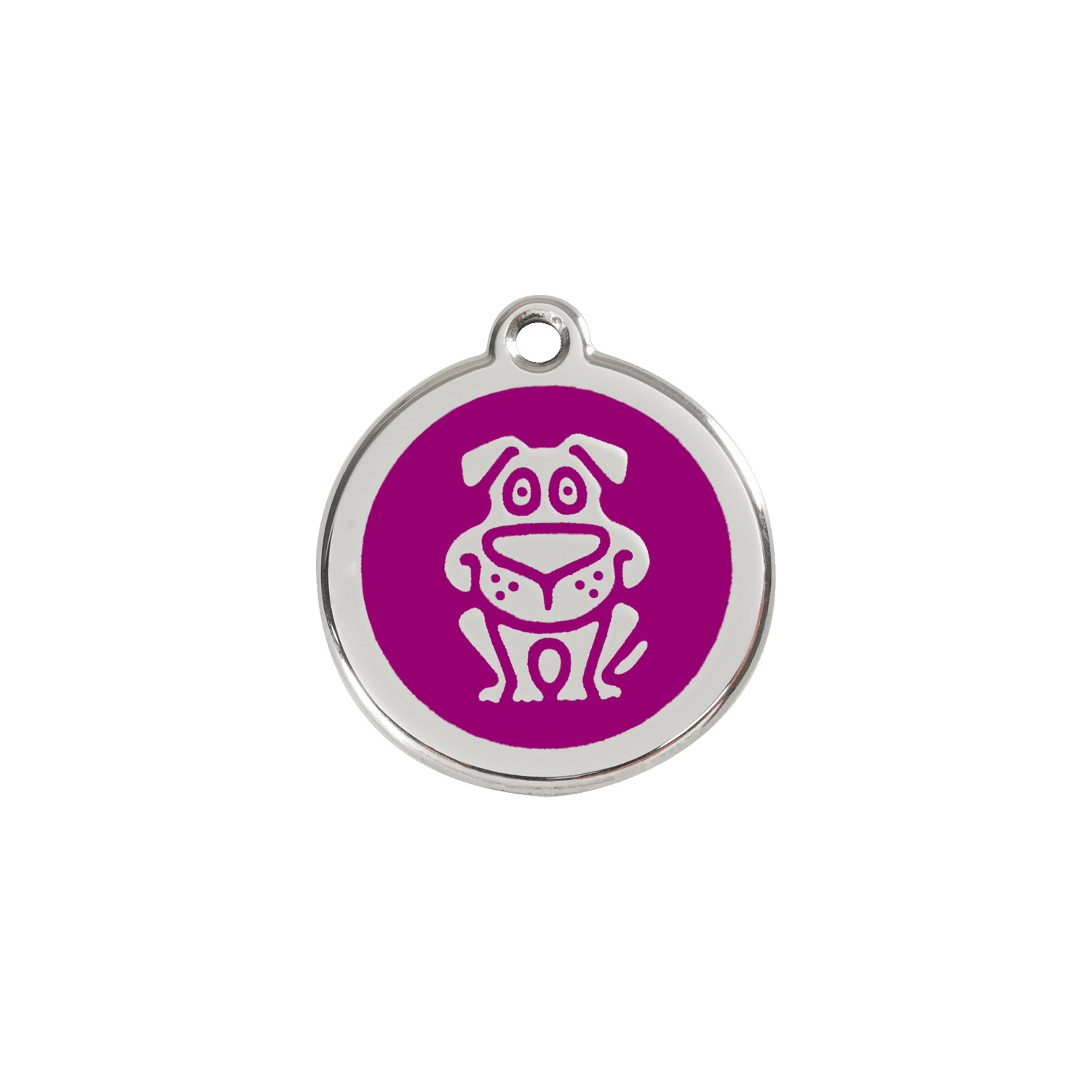 Vue avant - Médaille personnalisée pour chien ou chat - Red Dingo Émail et acier inoxydable - Motif chien - Violet - Talla S