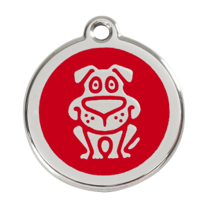 Placa para perro grande con diseño de perro en esmalte rojo y acero inoxidable