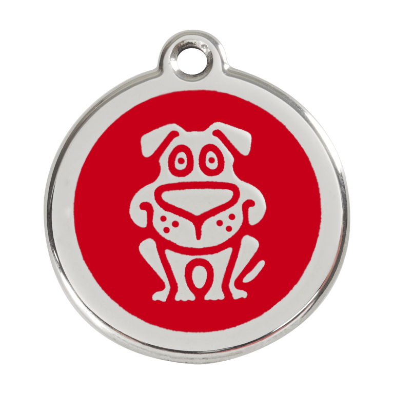 Vue avant - Médaille personnalisée pour chien Red Dingo Émail et acier inoxydable - Motif chien - Rouge - Talla L