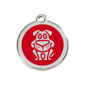 Placa para perro con motivo de perro en esmalte rojo y acero inoxidable - Talla M