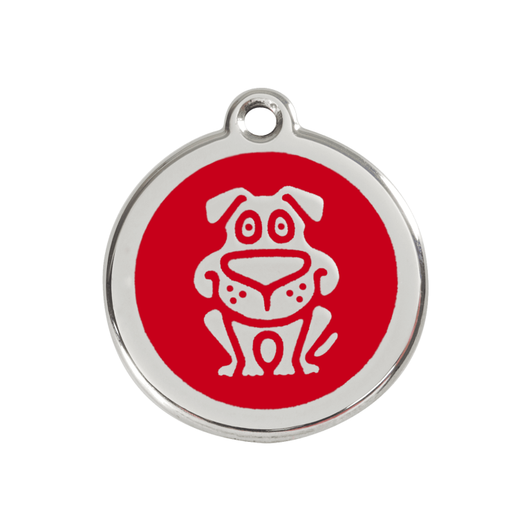 Vue avant - Médaille personnalisable pour chien Red Dingo en émail et acier inoxydable - Motif chien rouge - Talla M