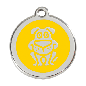 Placa para perro grande con diseño de perro en esmalte amarillo y acero inoxidable