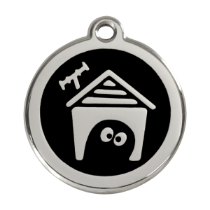 Placa para perro grande con caseta en esmalte negro y acero inoxidable