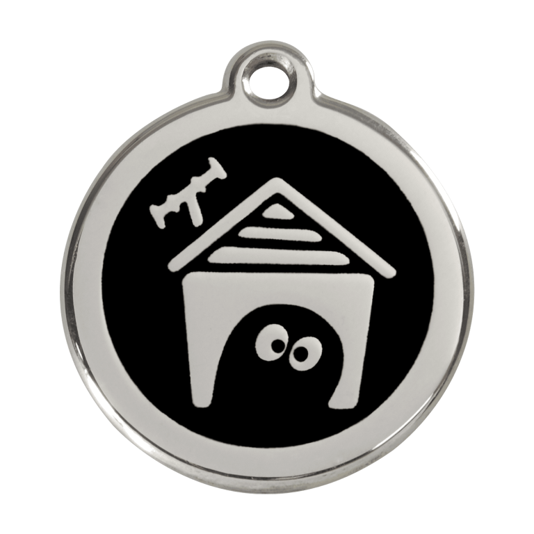 Vue avant - Médaille personnalisable pour chien en émail et acier inoxydable Red Dingo - Design Niche - Noir - Talla L