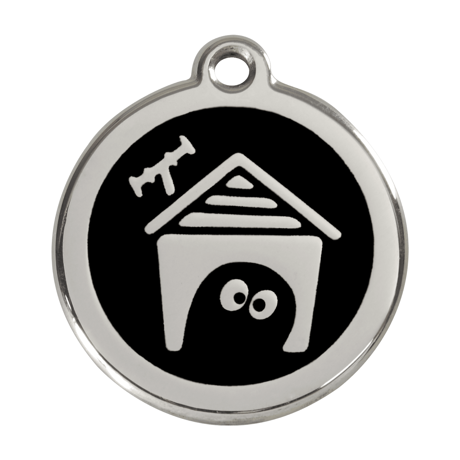 Vue avant - Médaille personnalisable pour chien en émail et acier inoxydable Red Dingo - Design Niche - Noir - Talla L