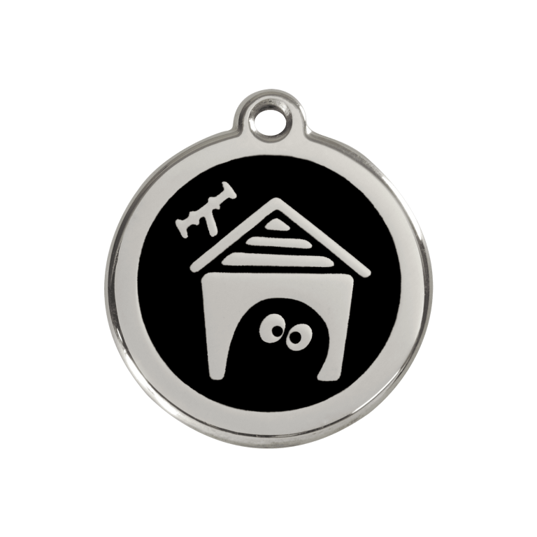 Vue avant - Médaille personnalisée pour chien en émail et acier inoxydable - Red Dingo - Noir - Talla M