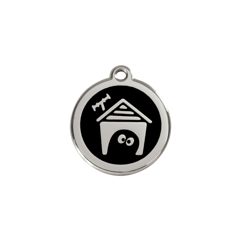 Vue avant - Médaille personnalisée pour chien/chat Red Dingo Émail/Acier inoxydable - Motif Niche - Noir - Talla S