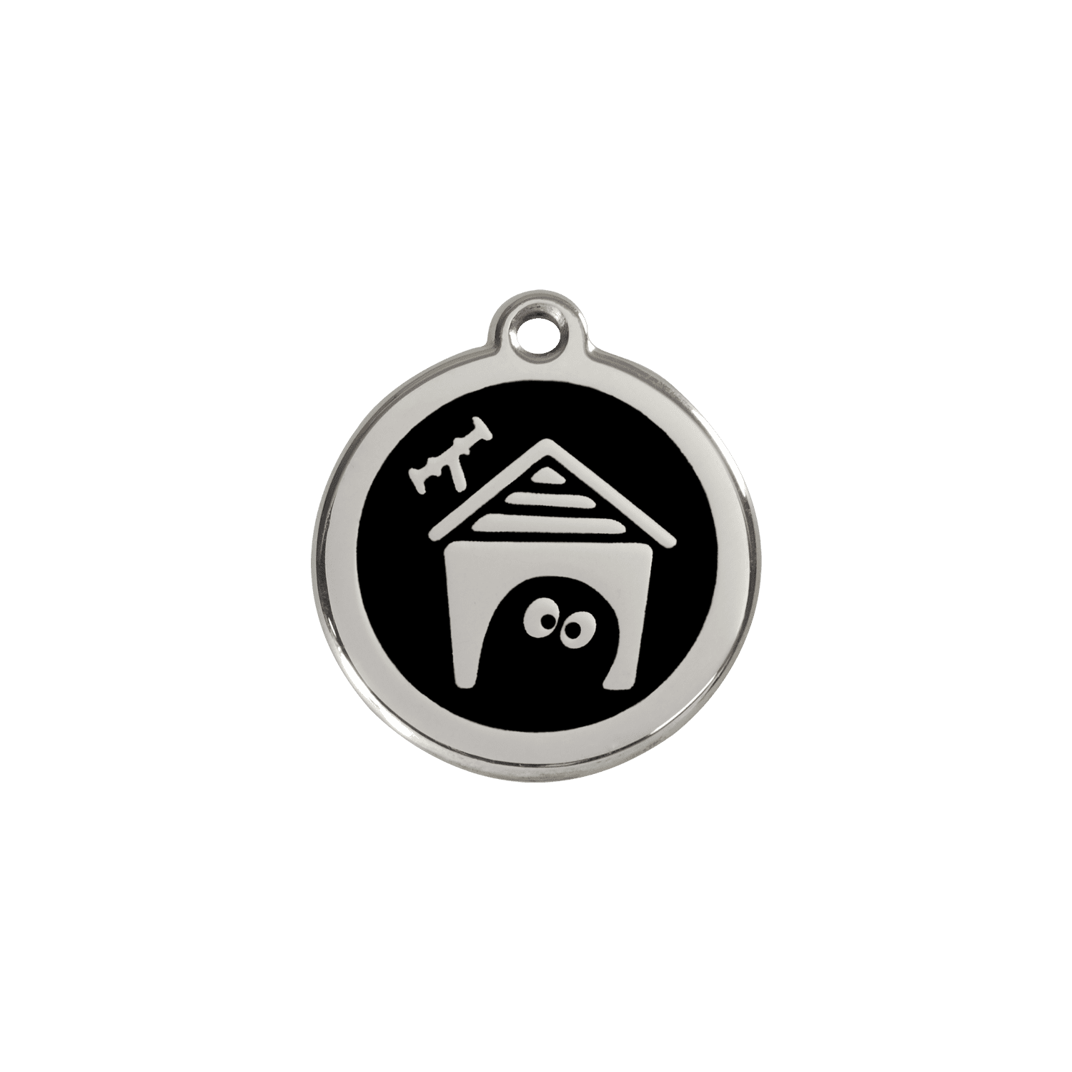 Vue avant - Médaille personnalisée pour chien/chat Red Dingo Émail/Acier inoxydable - Motif Niche - Noir - Talla S