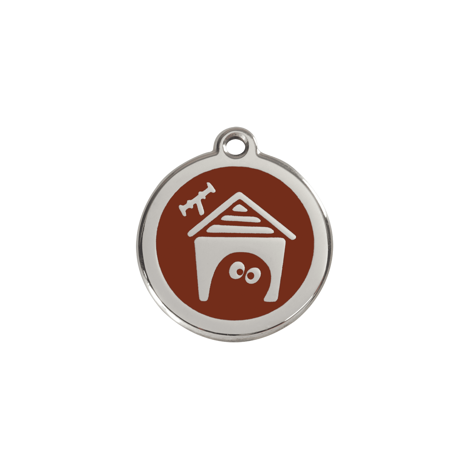 Vue avant - Médaille personnalisée pour chien/chat Red Dingo en émail et acier inoxydable - Motif Niche - Brun - Talla S