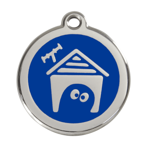 Placa para perro grande con caseta en esmalte azul oscuro y acero inoxidable