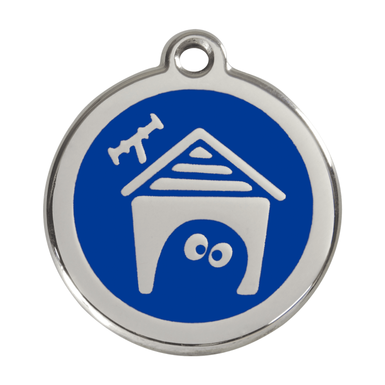 Vue avant - Médaille personnalisée pour chien en émail et acier inoxydable - Red Dingo - Bleu foncé - Talla L