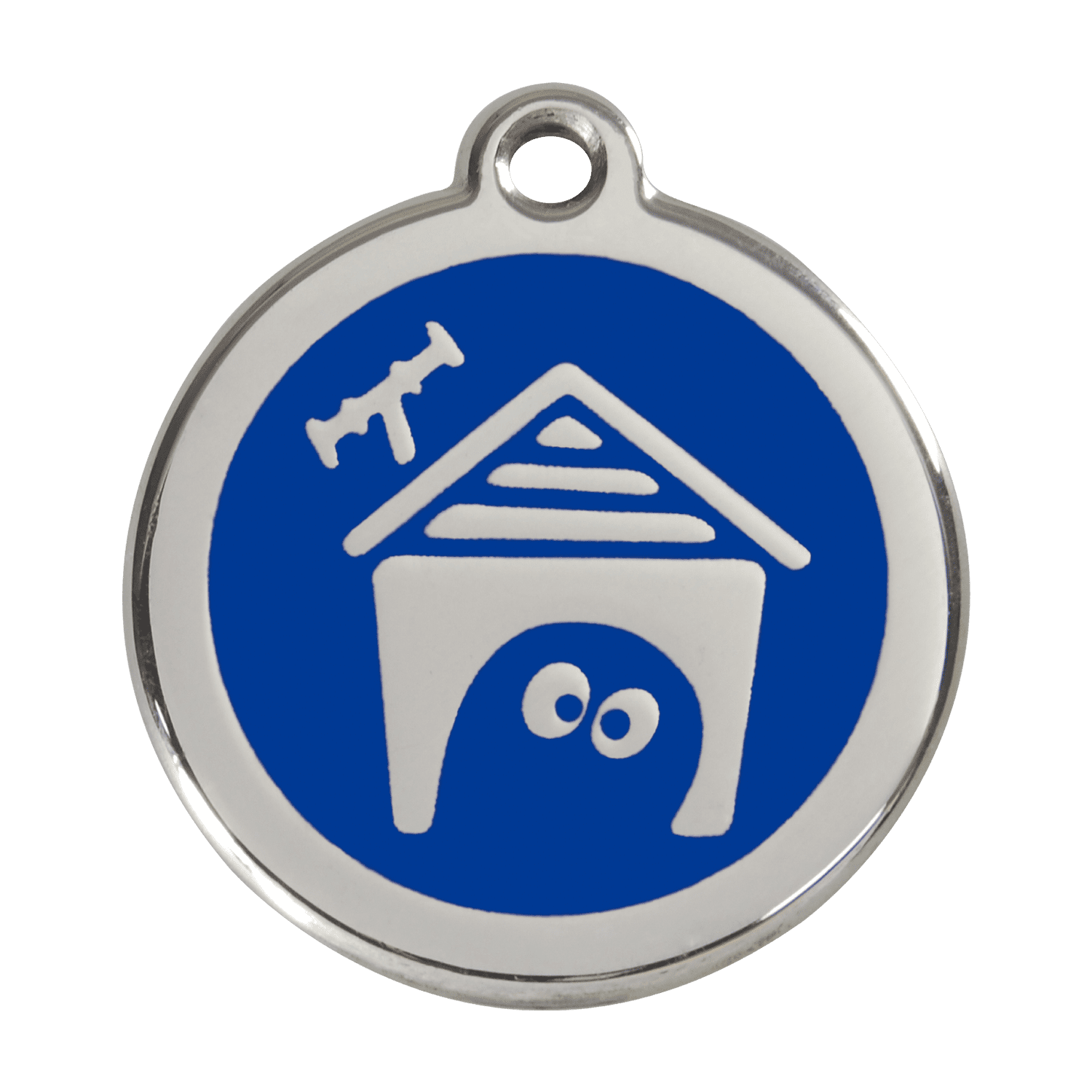 Vue avant - Médaille personnalisée pour chien en émail et acier inoxydable - Red Dingo - Bleu foncé - Talla L