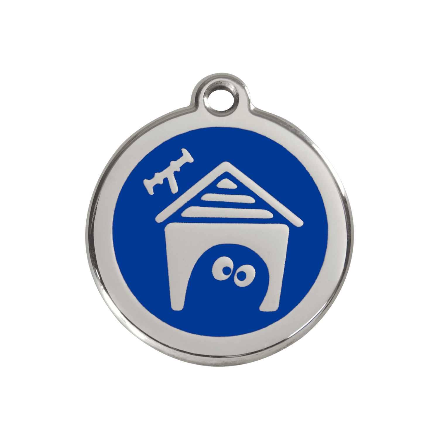Vue avant - Médaille personnalisée pour chien en émail et acier inoxydable - Red Dingo - Bleu foncé - Talla M