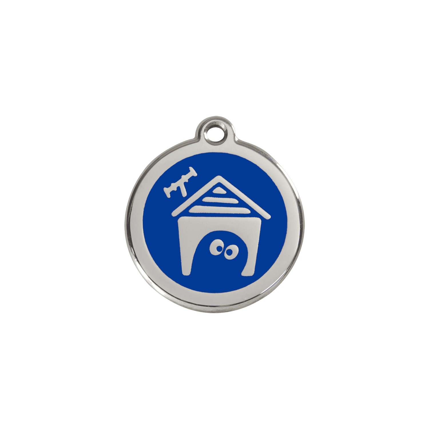 Vue avant - Médaille personnalisée pour chien/chat Red Dingo en émail et acier inoxydable - Motif Niche - Bleu foncé - Talla S