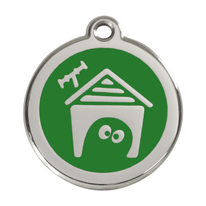 Placa para perro grande con caseta en esmalte verde y acero inoxidable