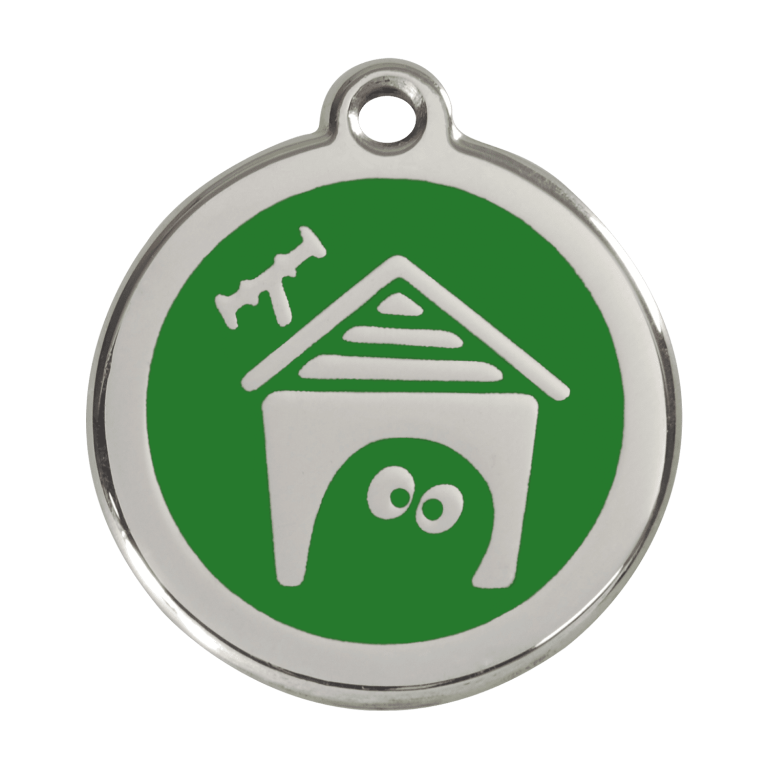 Vue avant - Médaille personnalisée pour chien Red Dingo en émail et acier inoxydable - Motif Niche - Vert - Talla L