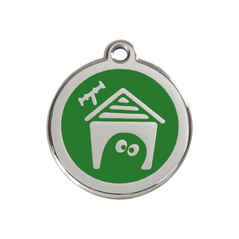 Vue avant - Médaille personnalisée pour chien Red Dingo en émail et acier inoxydable - Motif Niche - Vert - Talla M