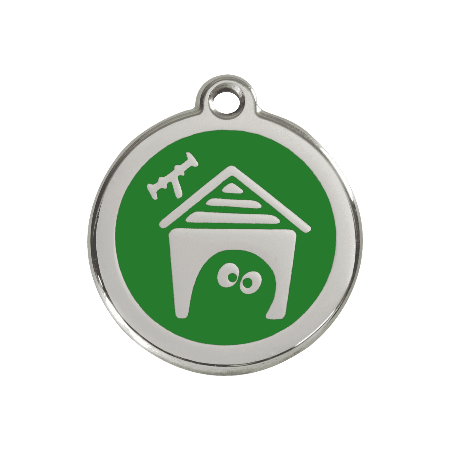 Vue avant - Médaille personnalisée pour chien Red Dingo en émail et acier inoxydable - Motif Niche - Vert - Talla M