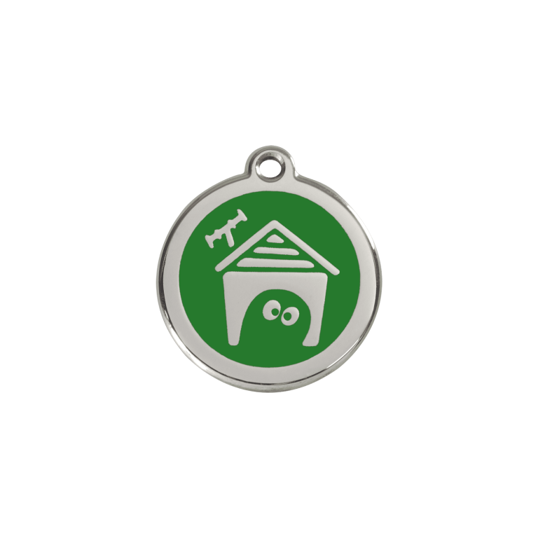 Vue avant - Médaille personnalisée pour chien/chat Red Dingo émail/acier inoxydable - Motif Niche - Vert - Talla S
