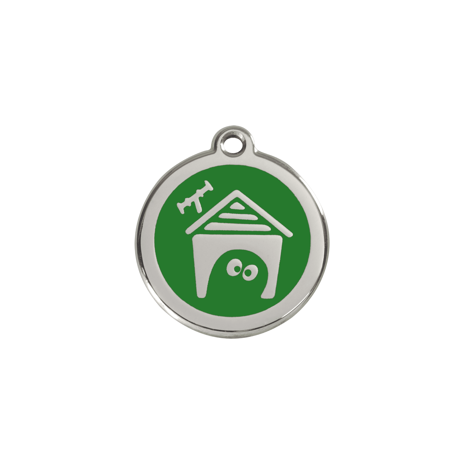 Vue avant - Médaille personnalisée pour chien/chat Red Dingo émail/acier inoxydable - Motif Niche - Vert - Talla S