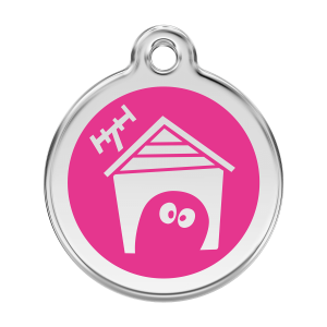 Placa para perro grande con caseta en esmalte rosa vivo y acero inoxidable