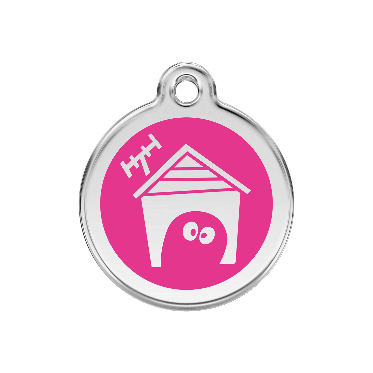 Vue avant - Médaille personnalisée pour chien en émail et acier inoxydable - Red Dingo - Motif Niche - Rose vif - Talla M