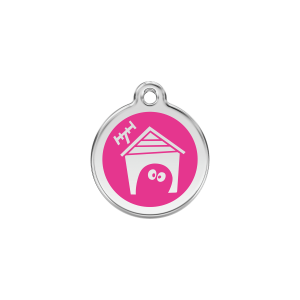 Placa para gato con diseño caseta en esmalte rosa vivo - Talla S