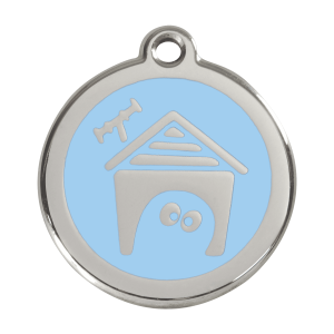 Placa para perro grande con caseta en esmalte azul claro y acero inoxidable