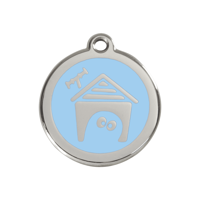 Vue avant - Médaille personnalisée pour chien Red Dingo Émail et acier inoxydable - Motif Niche - Bleu clair - Talla M