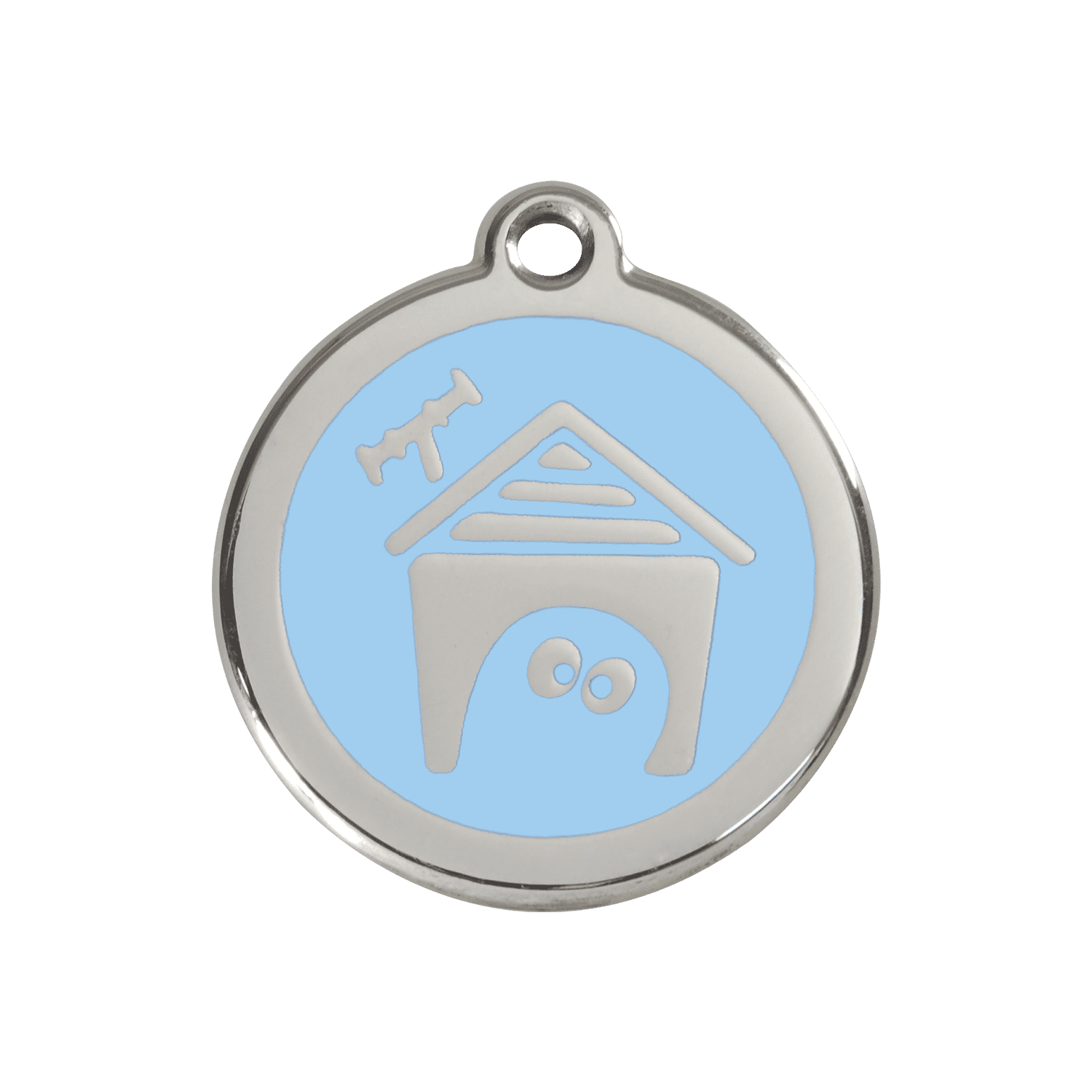 Vue avant - Médaille personnalisée pour chien Red Dingo Émail et acier inoxydable - Motif Niche - Bleu clair - Talla M