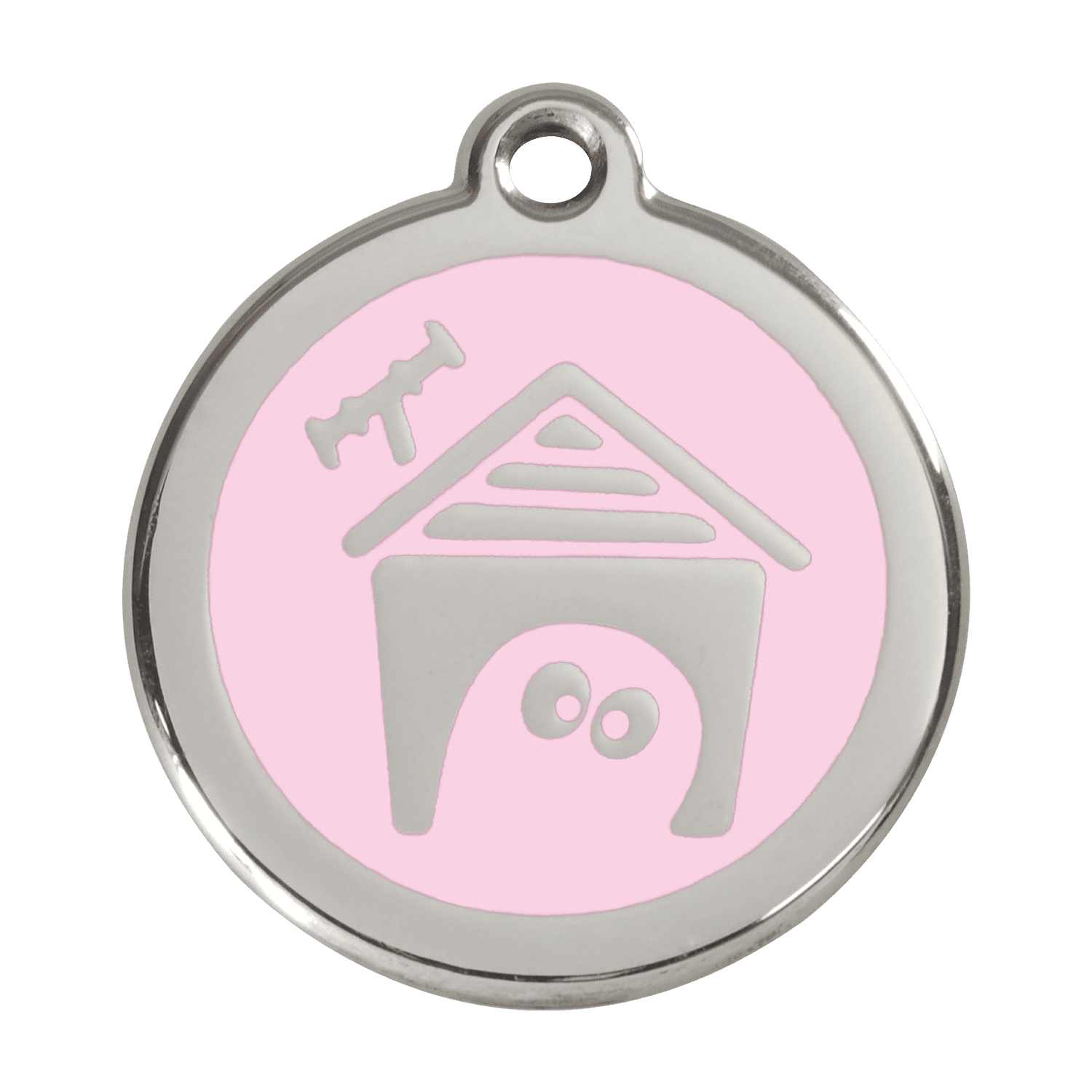 Vue avant - Médaille personnalisée pour chien Red Dingo en émail et acier inoxydable - Motif Niche - Rose - Talla L